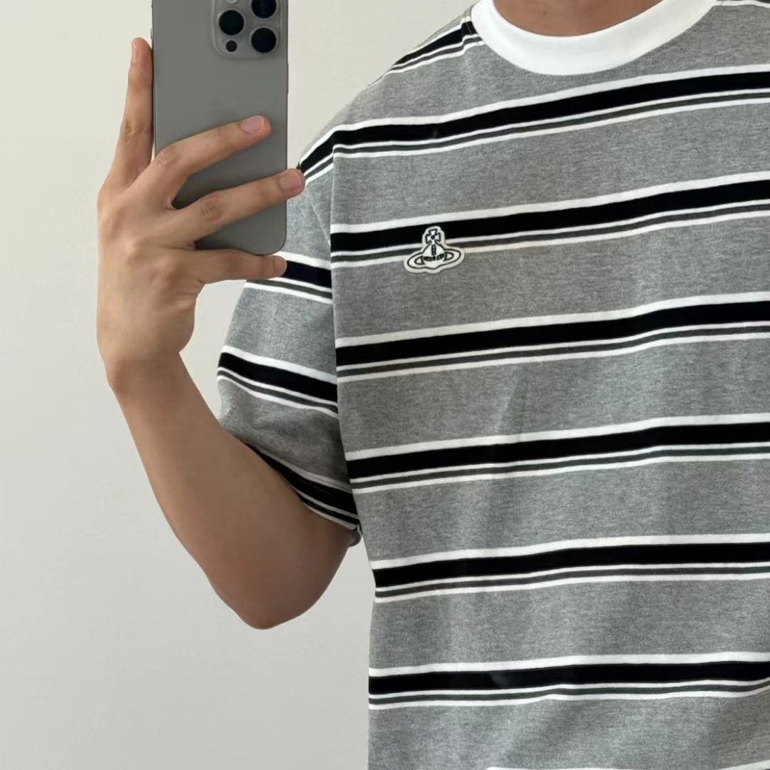 半袖T恤休闲韩版日系日系复古条纹情侣短袖圆领夏季