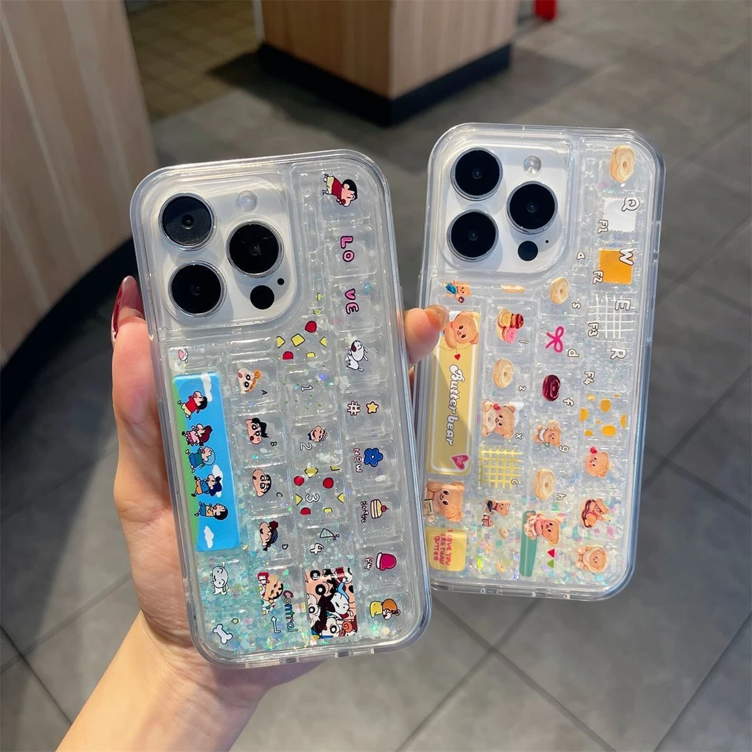 闪度侠蜡笔小新键盘壳适用iPhone16/15pro流沙手机壳苹果14/13/12