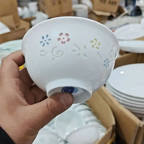 瓷玲珑七彩4.5寸吃饭碗10个微瑕疵