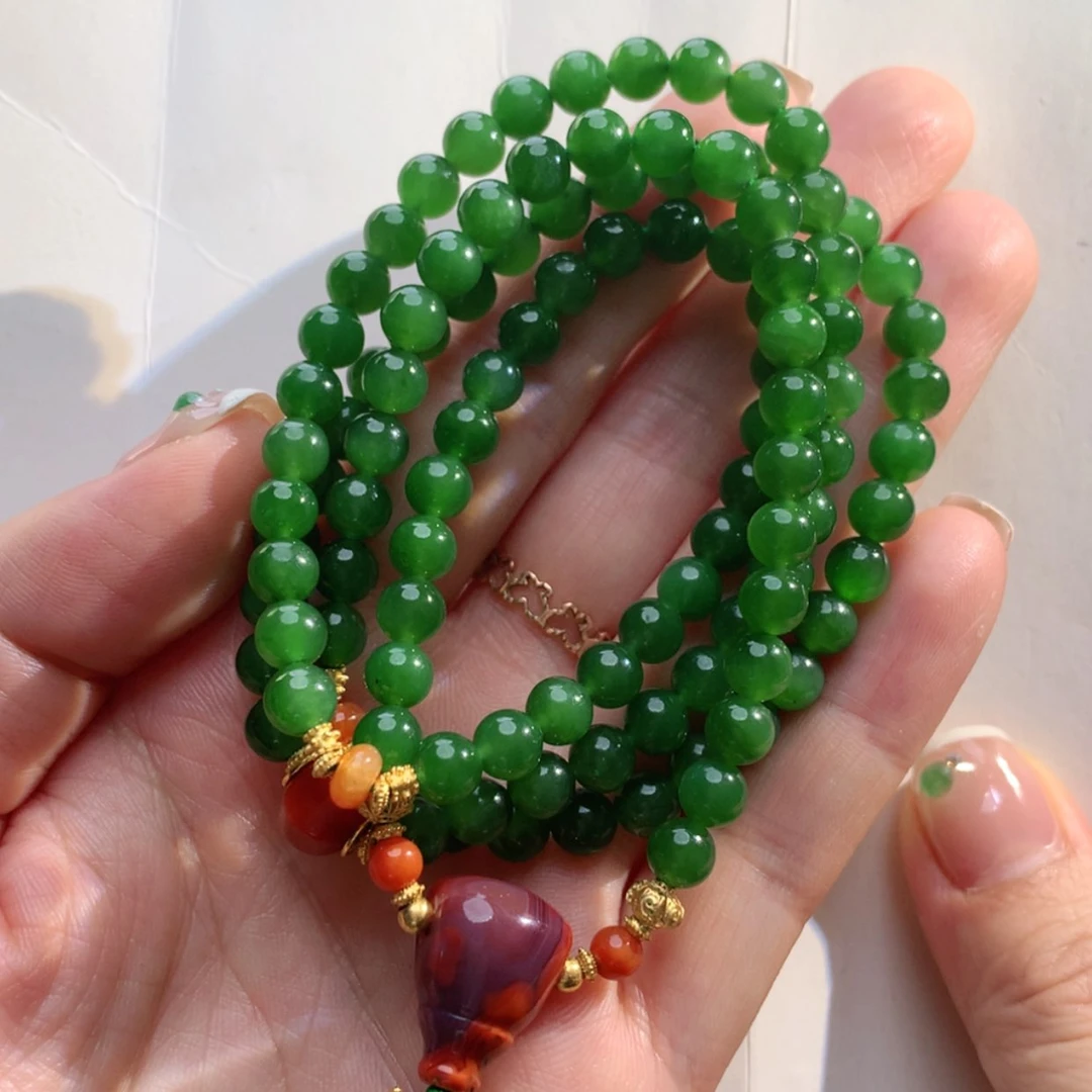 【闪购商品】和田玉（碧玉）手串18K金镶嵌碧玉多圈手串