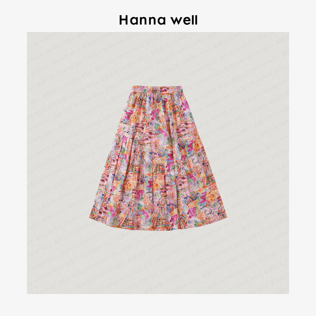 妞姐自制“花仙子” 嵿级精梳棉 高温压褶艺术印花半裙 BQ5A03116.