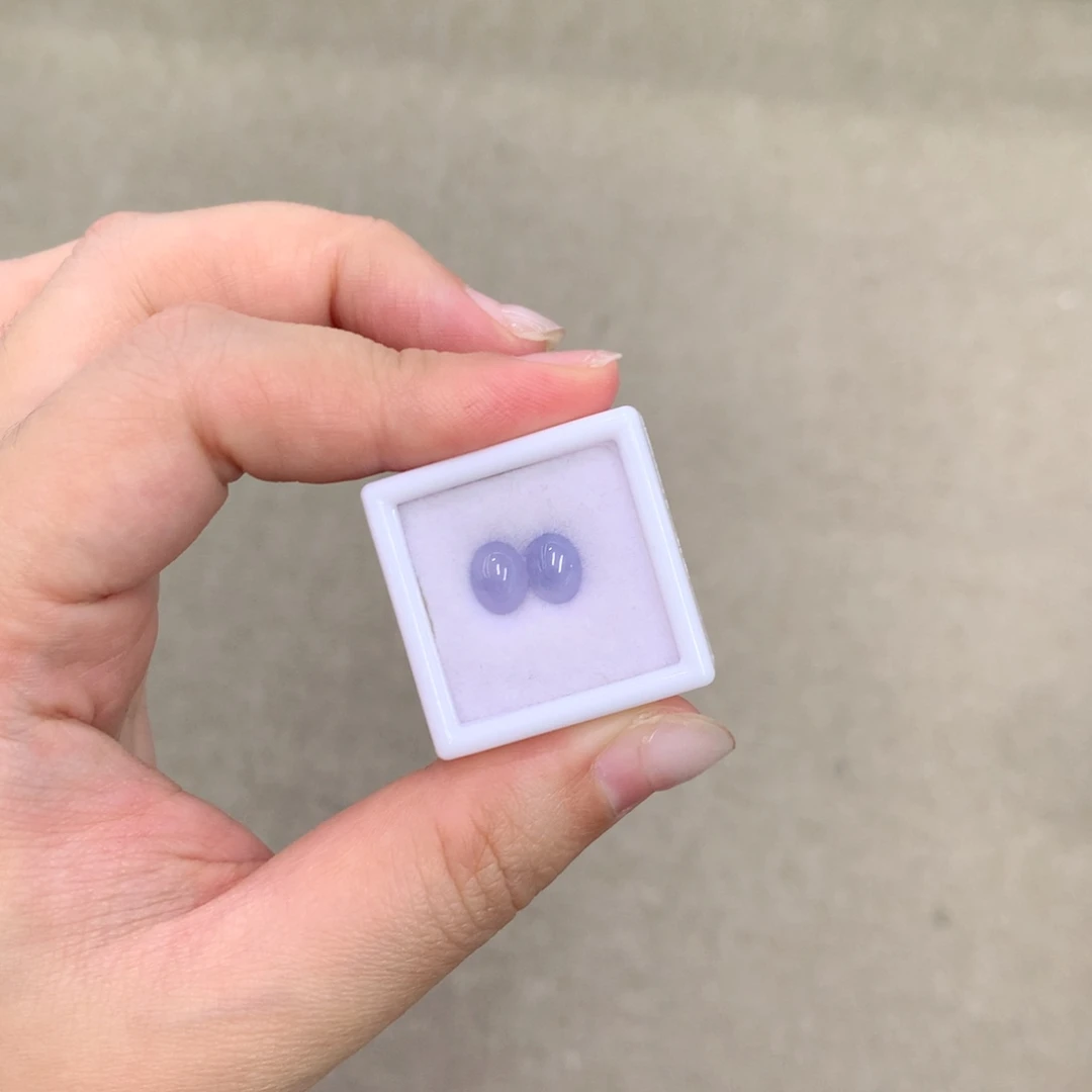 未镶嵌翡翠耳饰紫蛋面一对