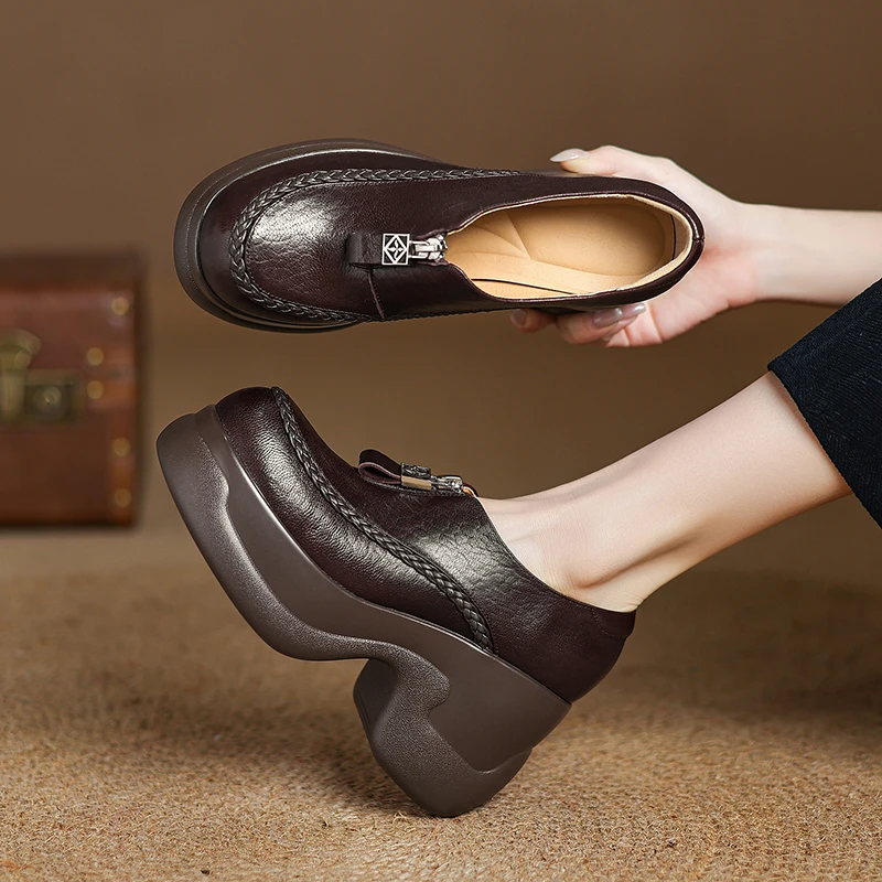 羊皮 8厘米 34-40春秋百搭真皮软底复古厚底英伦风圆头单鞋