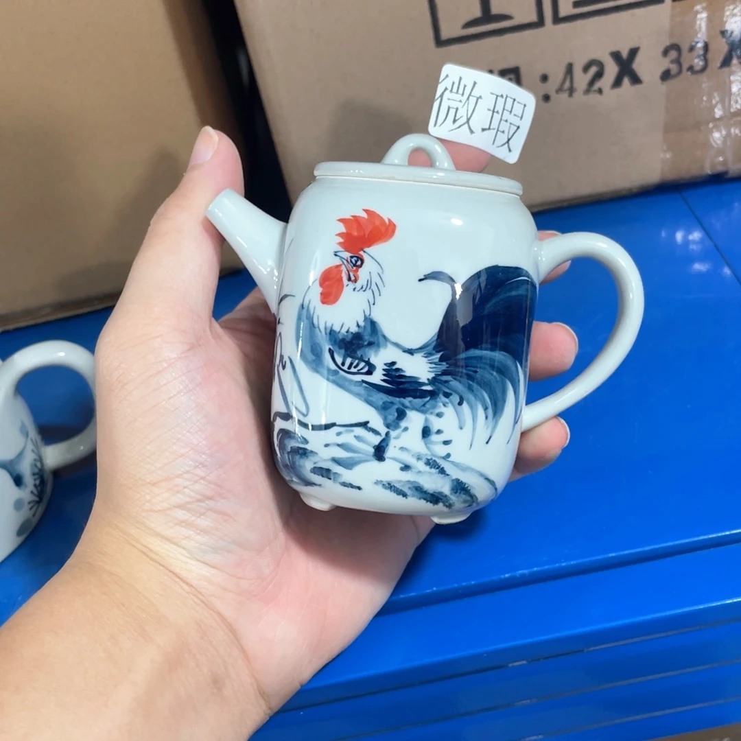 釉下手绘茶具微瑕