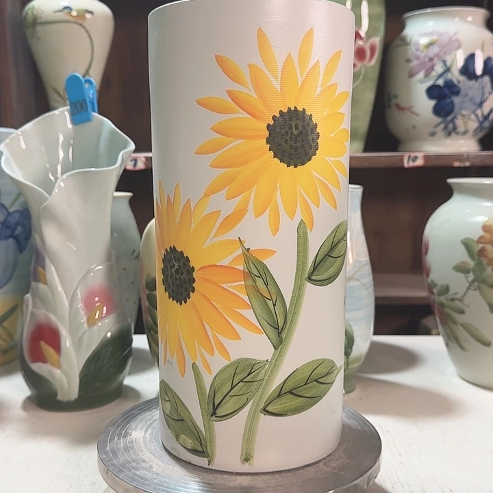 陶直筒哑光白向日葵徒弟陶瓷