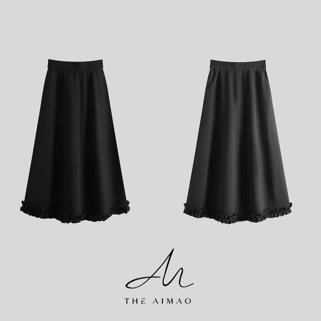 【THE AIMAO】“华尔兹”三醋酸羊绒混纺木耳边显瘦半身裙XYX82803