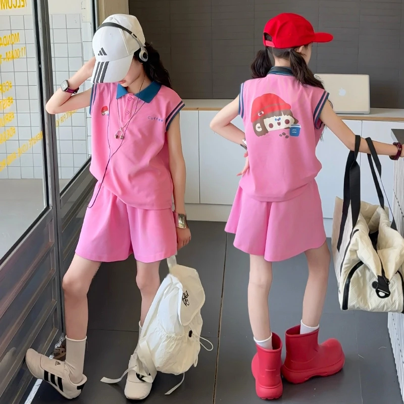 女大童夏日套装2025新款儿童多巴胺穿搭夏装洋气时髦女童背心短裤