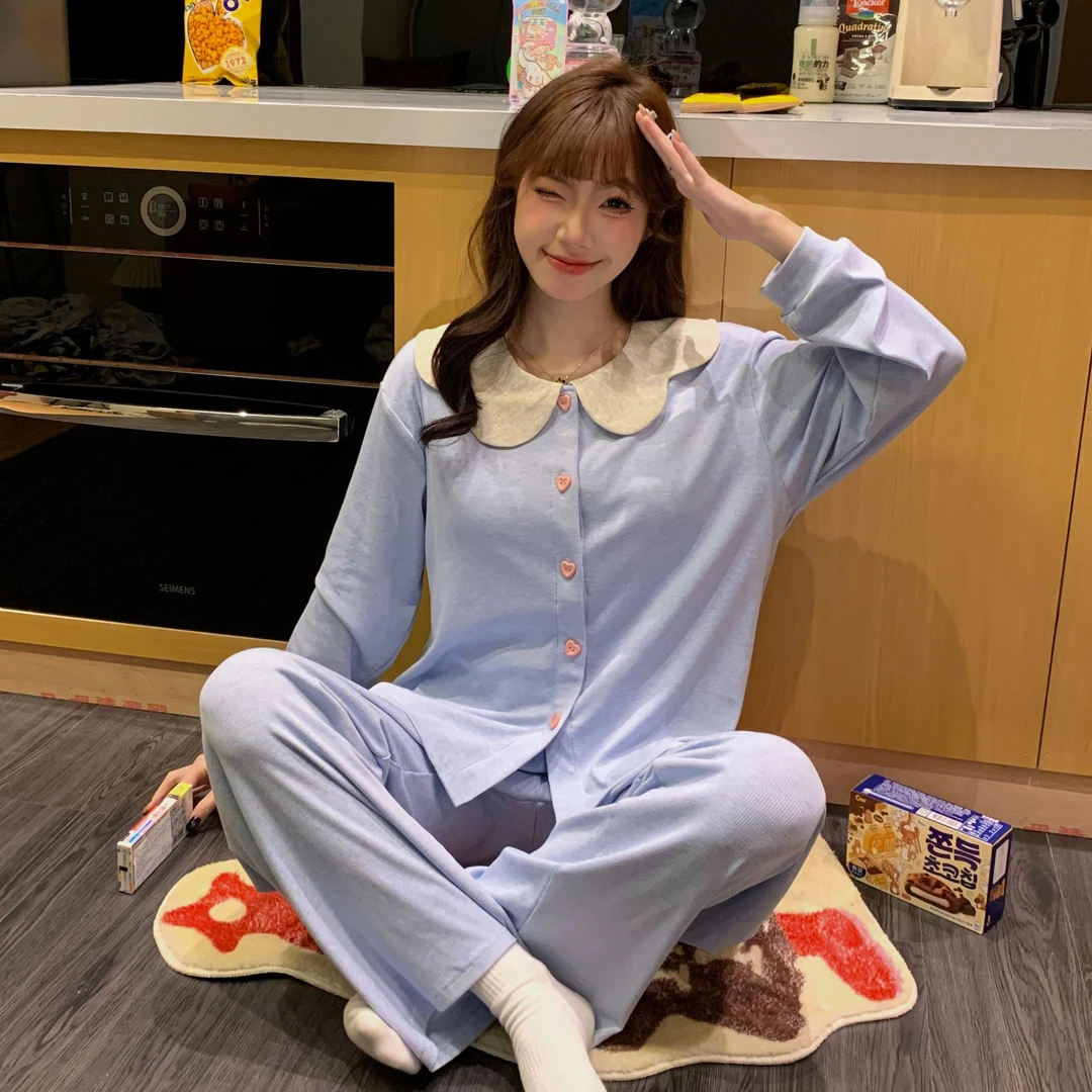 长袖薄款2025年新款卡通休闲简约韩版睡衣女春秋季宽松家居服套装