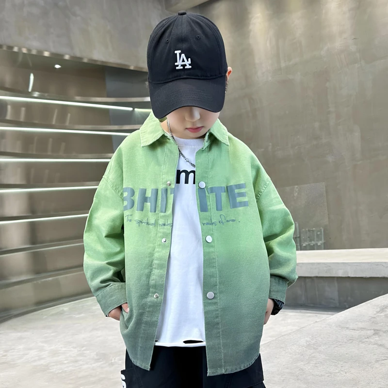 男童春装衬衫外套2025新款儿童春秋款牛仔开衫中大童春季男孩上衣