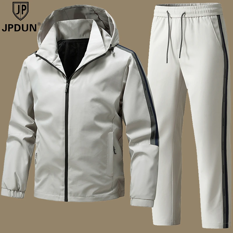 JPDUN休闲运动套装男春季新款夹克外套男士百搭纯色直筒裤两件套