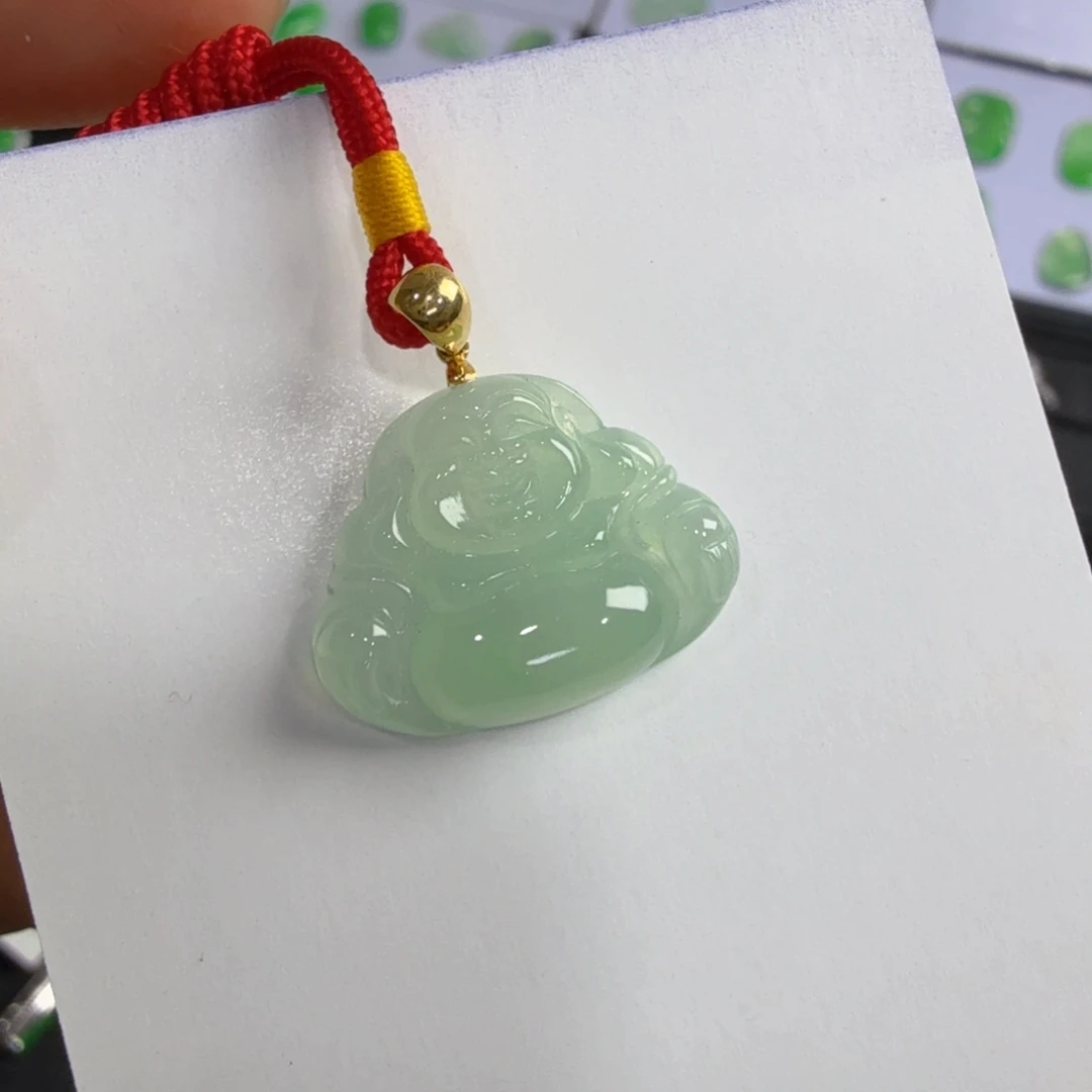 翡翠吊坠(不含链)18K金镶嵌佛公