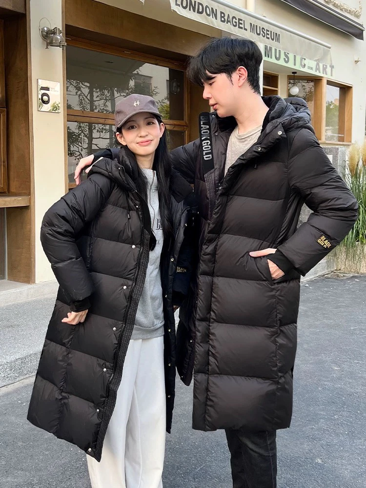 黑金高奢羽绒服男女长款2024新冬季加厚抗寒保暖连帽外套潮泡芙感