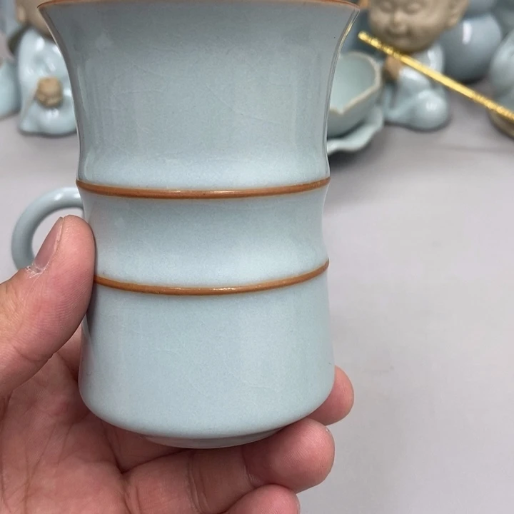 瓷青*人天青色张君老师大竹节杯
