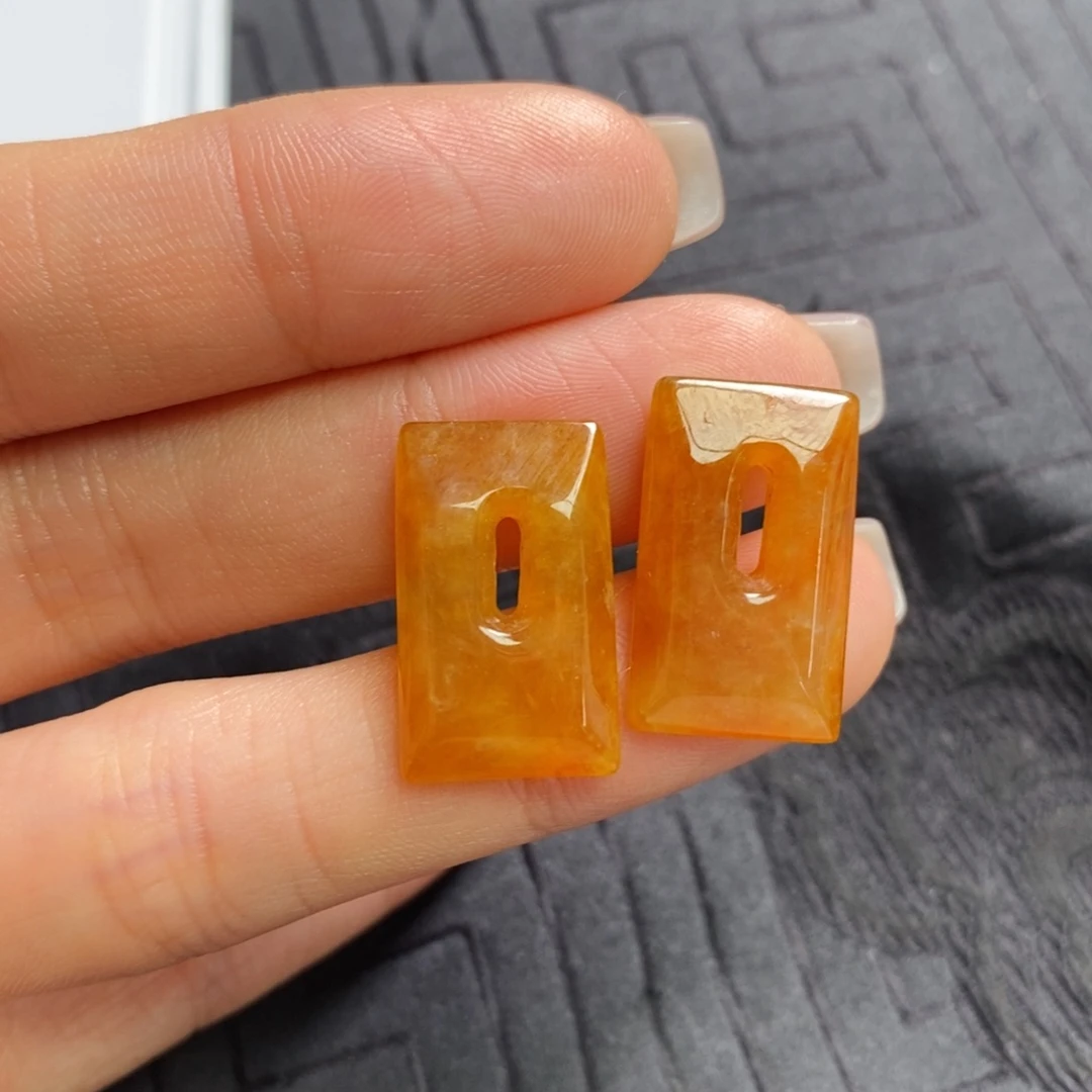 翡翠未镶嵌耳饰高冰红翡方糖