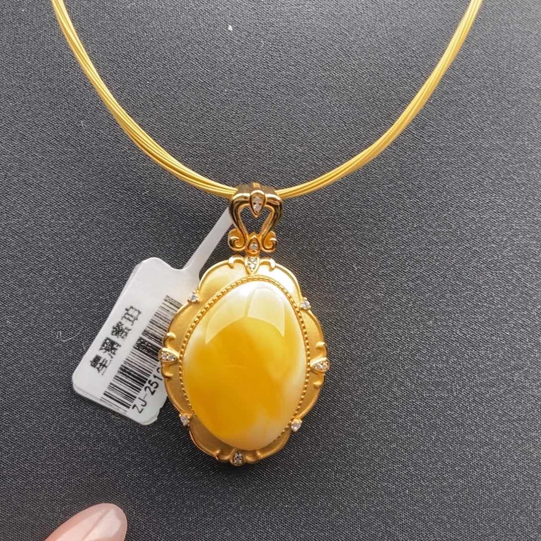 蜜蜡银S925镶嵌吊坠(不含链)白蜡吊坠26.19.5