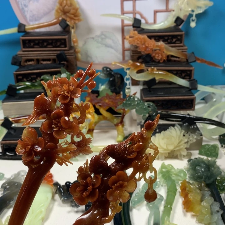 未镶嵌蛇纹石玉发簪情**生