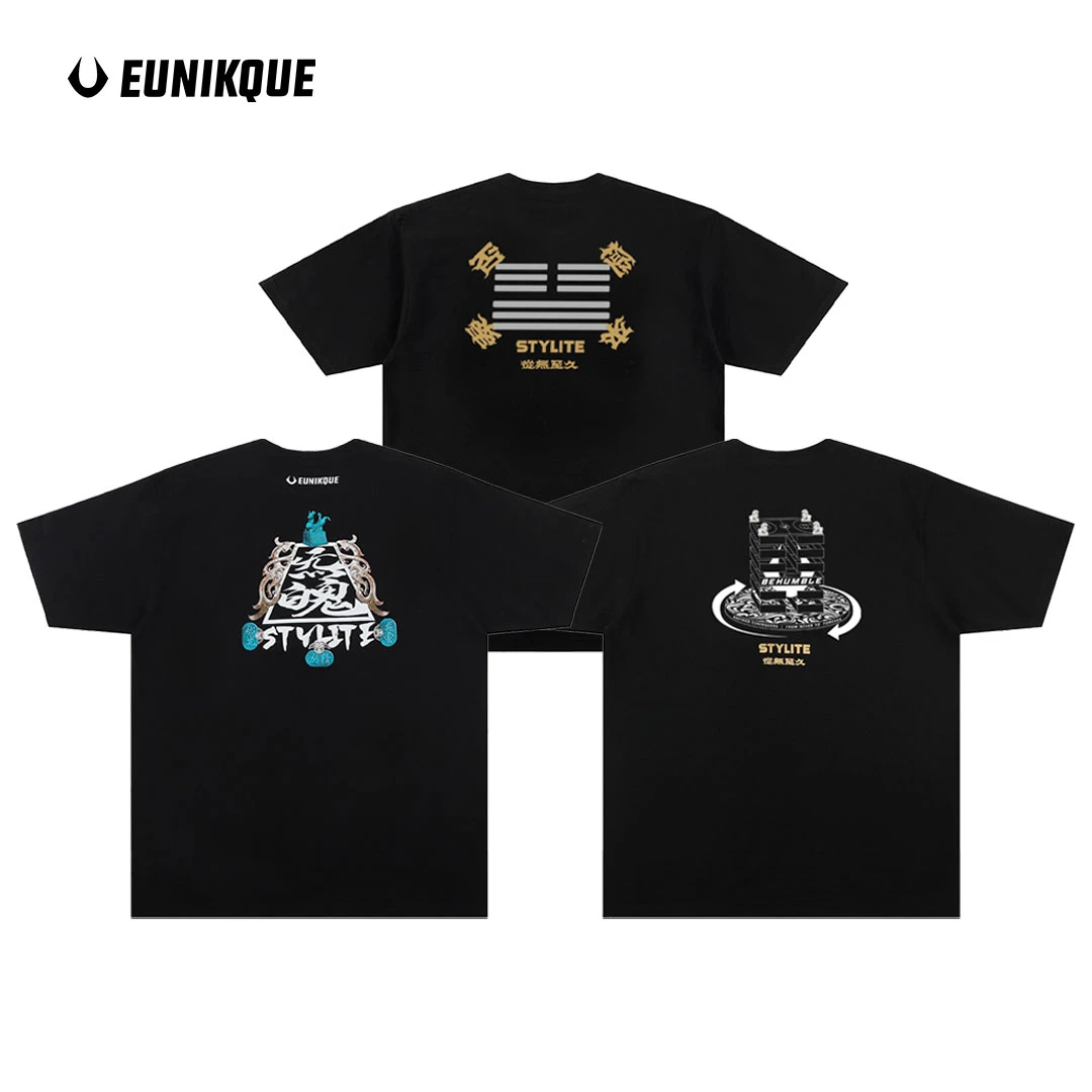 EUNIKQUE/悠尼克夏季重磅纯棉国风元素印花圆领运动篮球T恤出场服