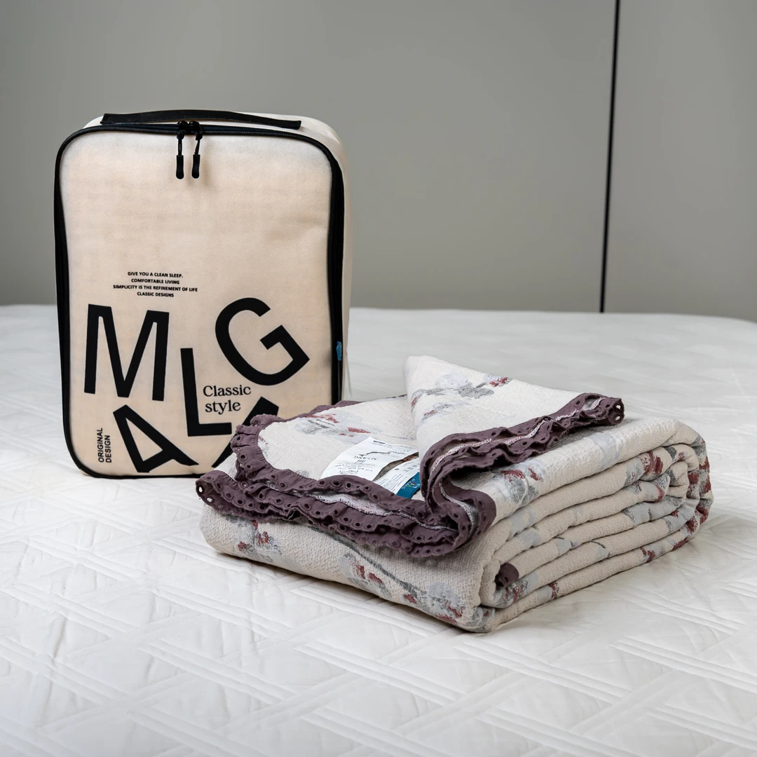 【京かわ会社】罗布麻花边盖毯230*250 盛夏果实灰