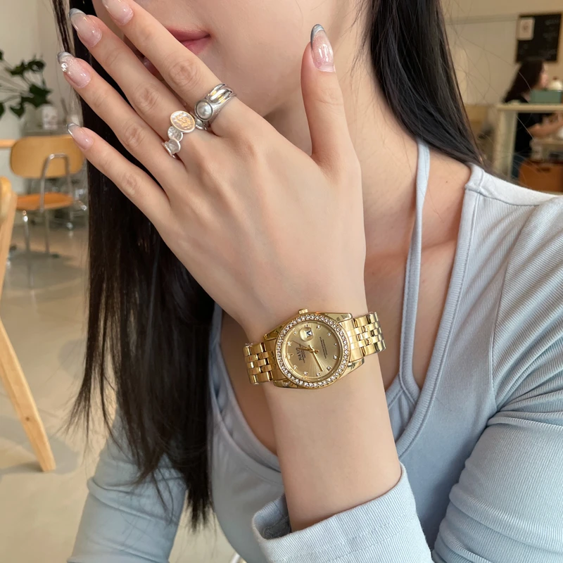 官方正品女款24K金真钻轻奢气质女士手表R672