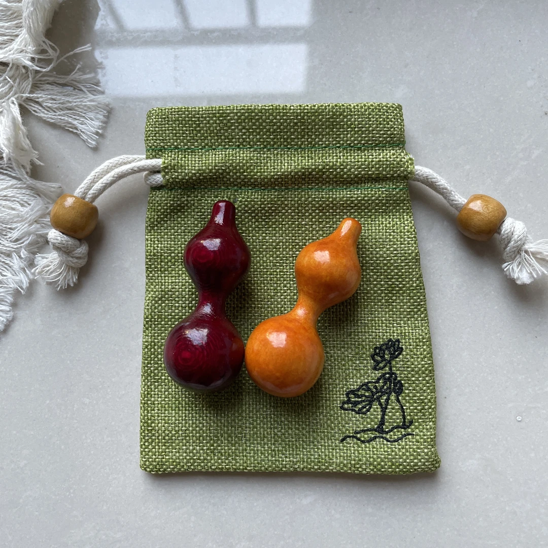 解闷木雕葫芦练习绕指柔含收纳袋手把件细腰荷木小葫芦手捻创意品