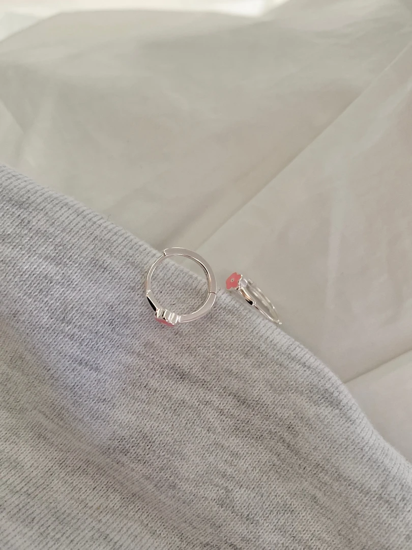 925银耳饰 花朵耳扣 通体银 粉色 11mm 21771