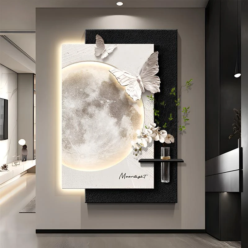 现代轻奢高级感玄关装饰画月球立体砂岩挂画过道走廊壁画2025新款
