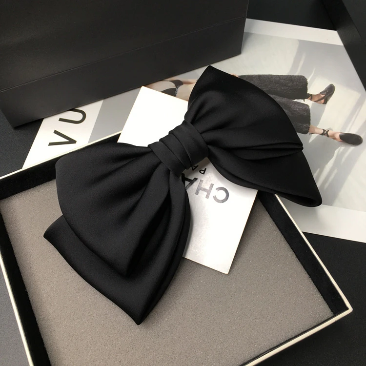 大号蝴蝶结发夹弹簧夹韩国布艺缎面横夹马尾夹黑色气质淑女顶夹子