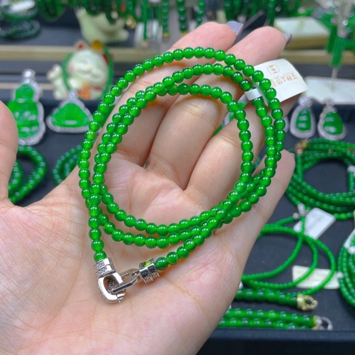 翡翠未镶嵌颈饰正阳绿4项链