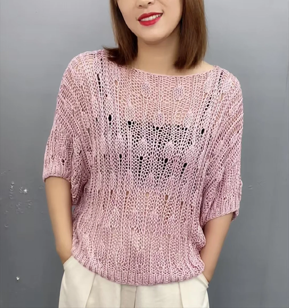 织烟雨短袖款 亚沙醋酸纤维 1份1斤 亲肤毛线 带环针和视频教程