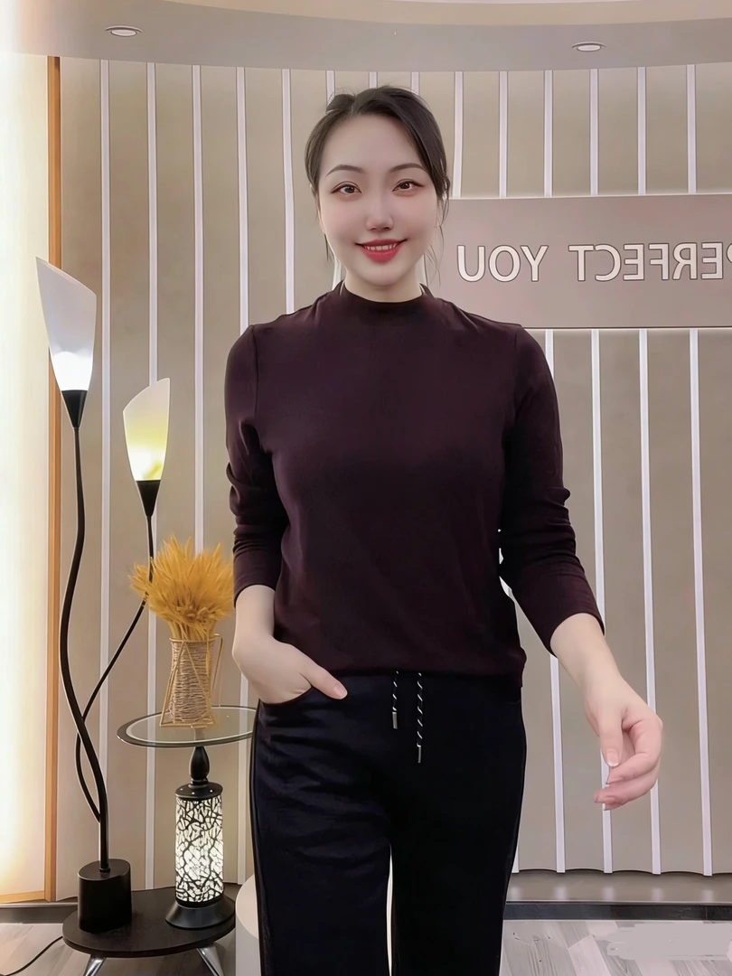 【慕斯绒】长袖轻奢T恤保暖半领百搭显瘦柔软内搭女打底衫8938