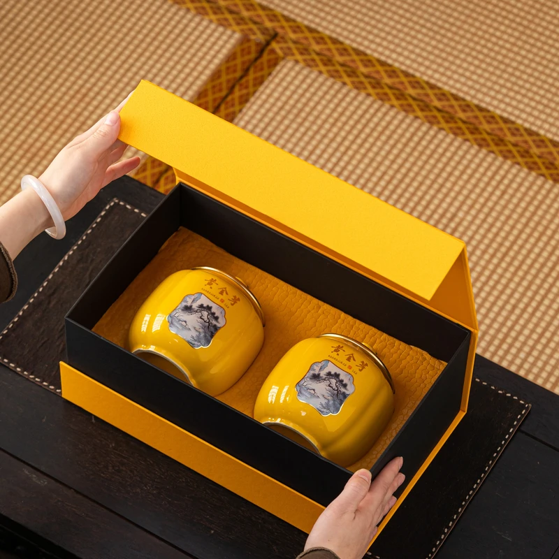 【黄金芽】绿茶黄金芽双陶瓷装 送礼盒+礼袋 送礼佳品（礼盒随机）