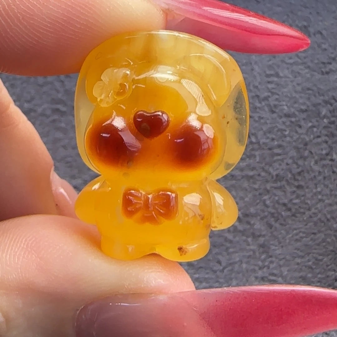 琥珀未镶嵌珠宝奇石天然琥珀蜜蜡小熊有花粉