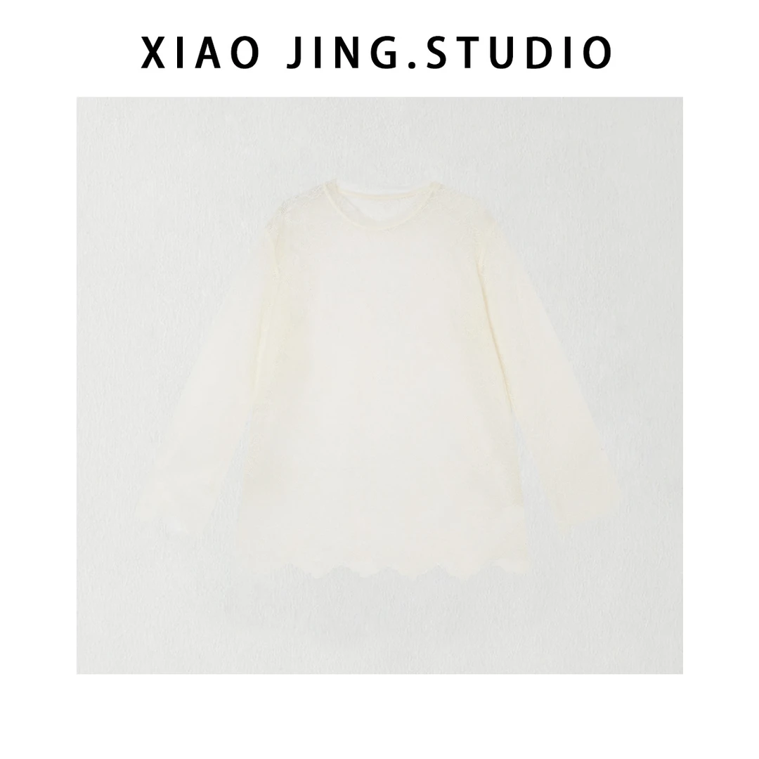 小静静一会【蕾丝罩衫】2025冬季新显瘦提花长袖打底T恤 2512C8700