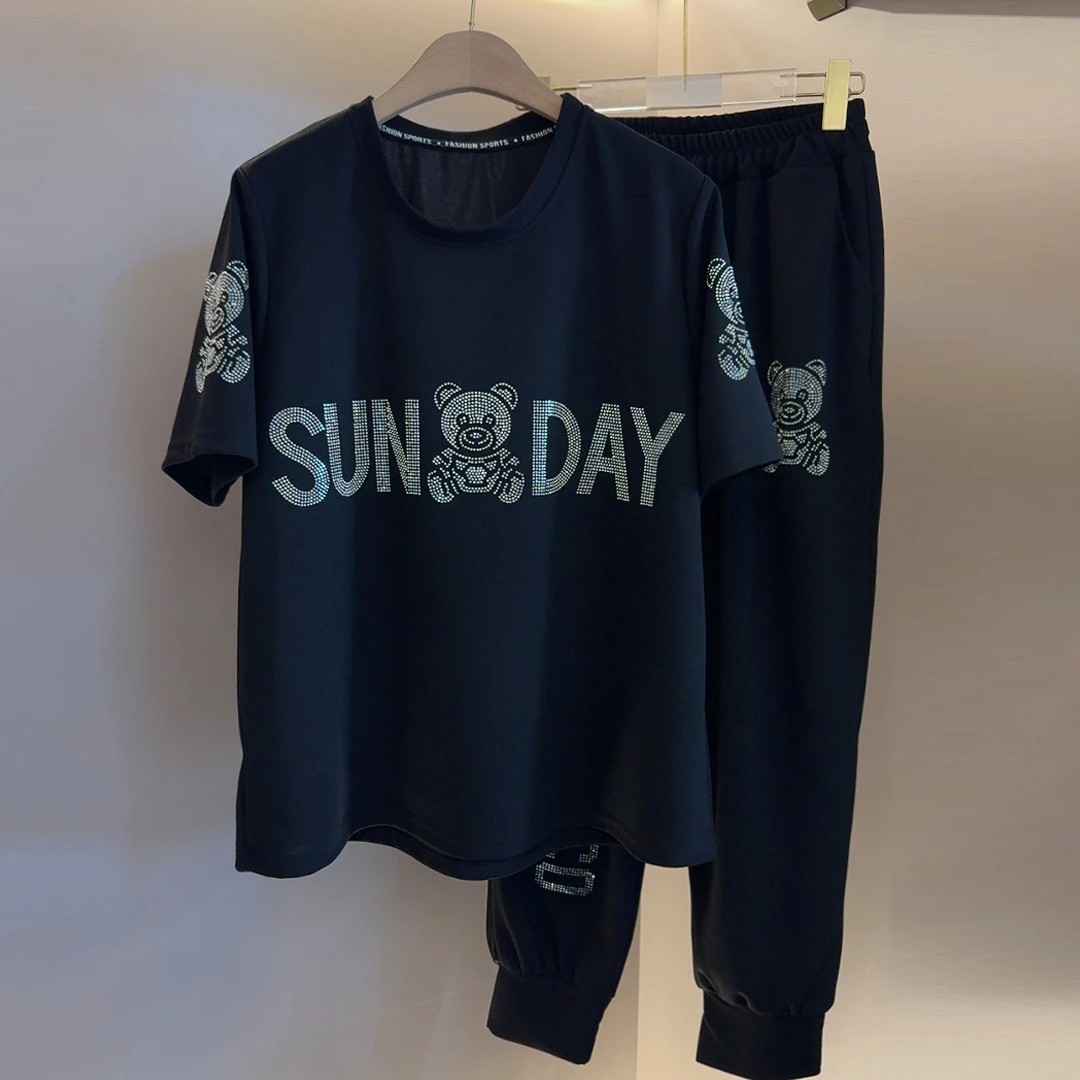 休闲运动套装休闲印花时尚春夏圆领设计师个性运动女士宽松