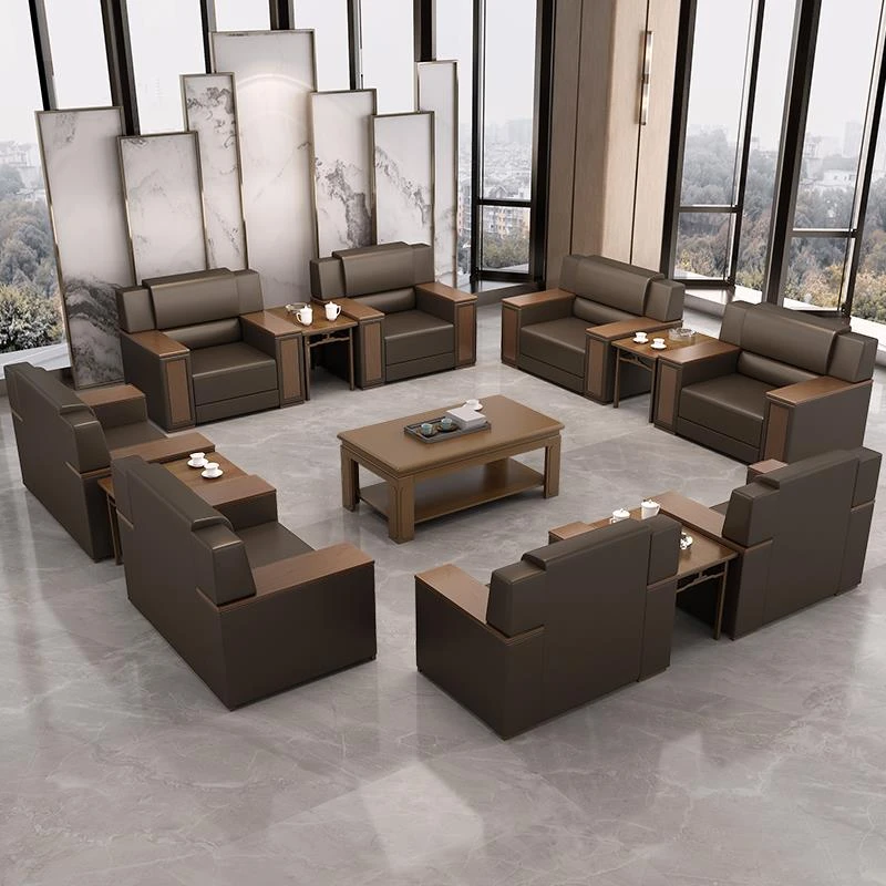 办公室商务沙发贵宾接待会议会堂会客厅简约布皮艺单人位茶几组合