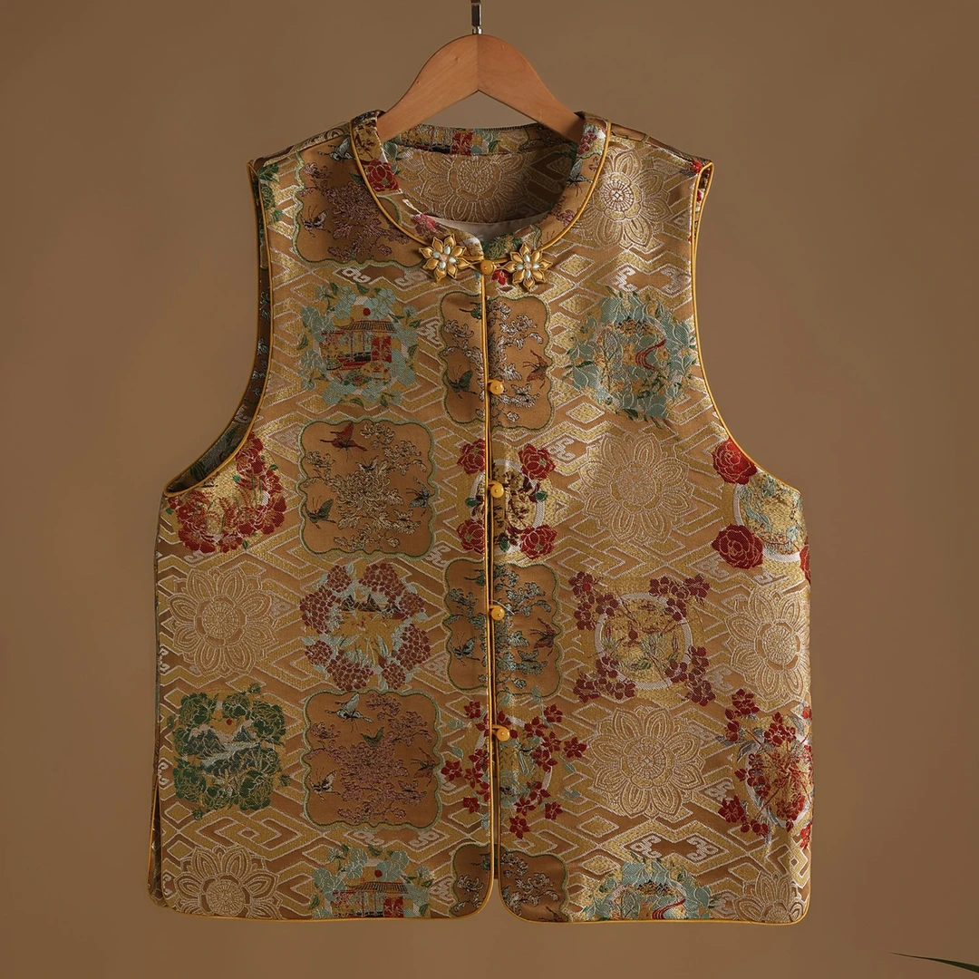 【唐锦研究所四季花卉】新中式满分桑蚕丝马甲上衣复古女装