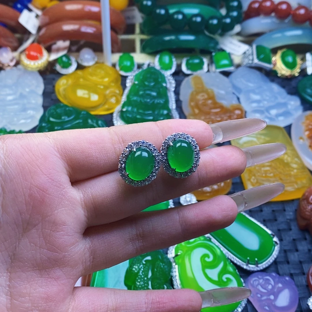 梦***湖玛瑙/玉髓合金耳钉