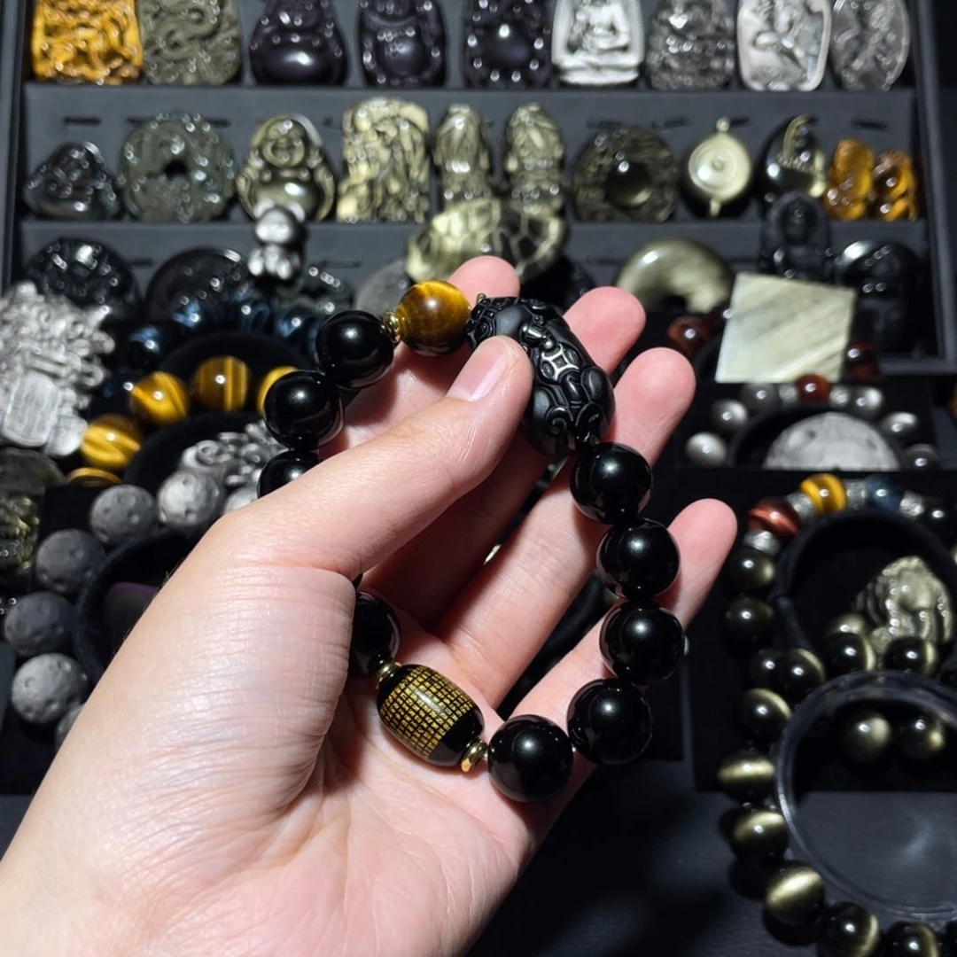 未镶嵌黑曜岩珠宝奇石啵*白