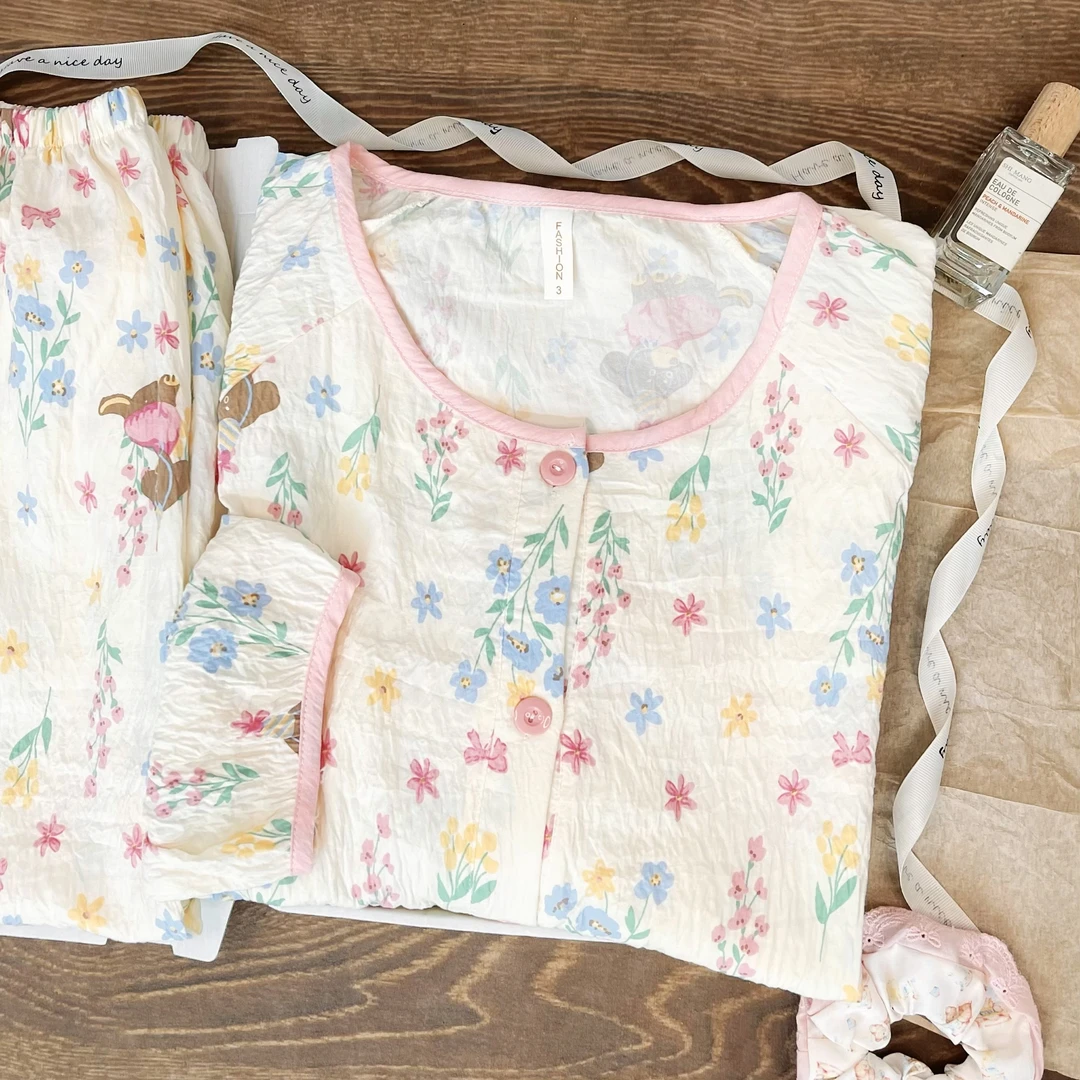 《长袖长裤》秋季微胖女生大码胖mm220斤睡衣女套装款甜美家居服