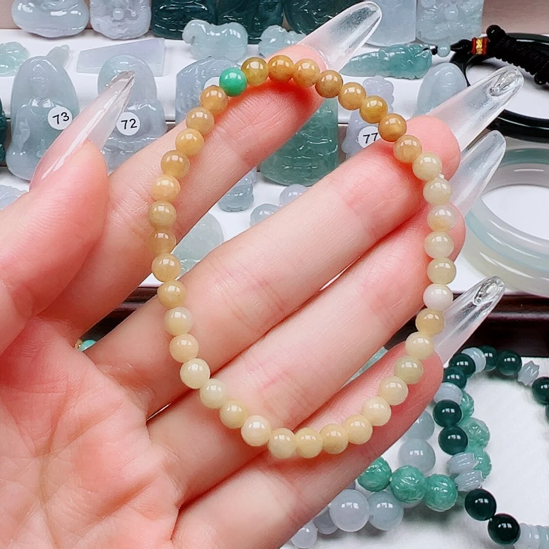 翡翠未镶嵌颈饰卡五黄翡手串