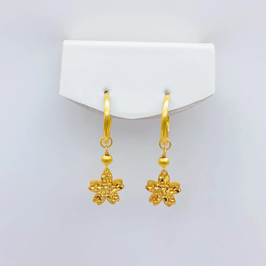 老庙黄金足金5G工艺碎碎冰花朵耳圈时尚气质百搭2.85克