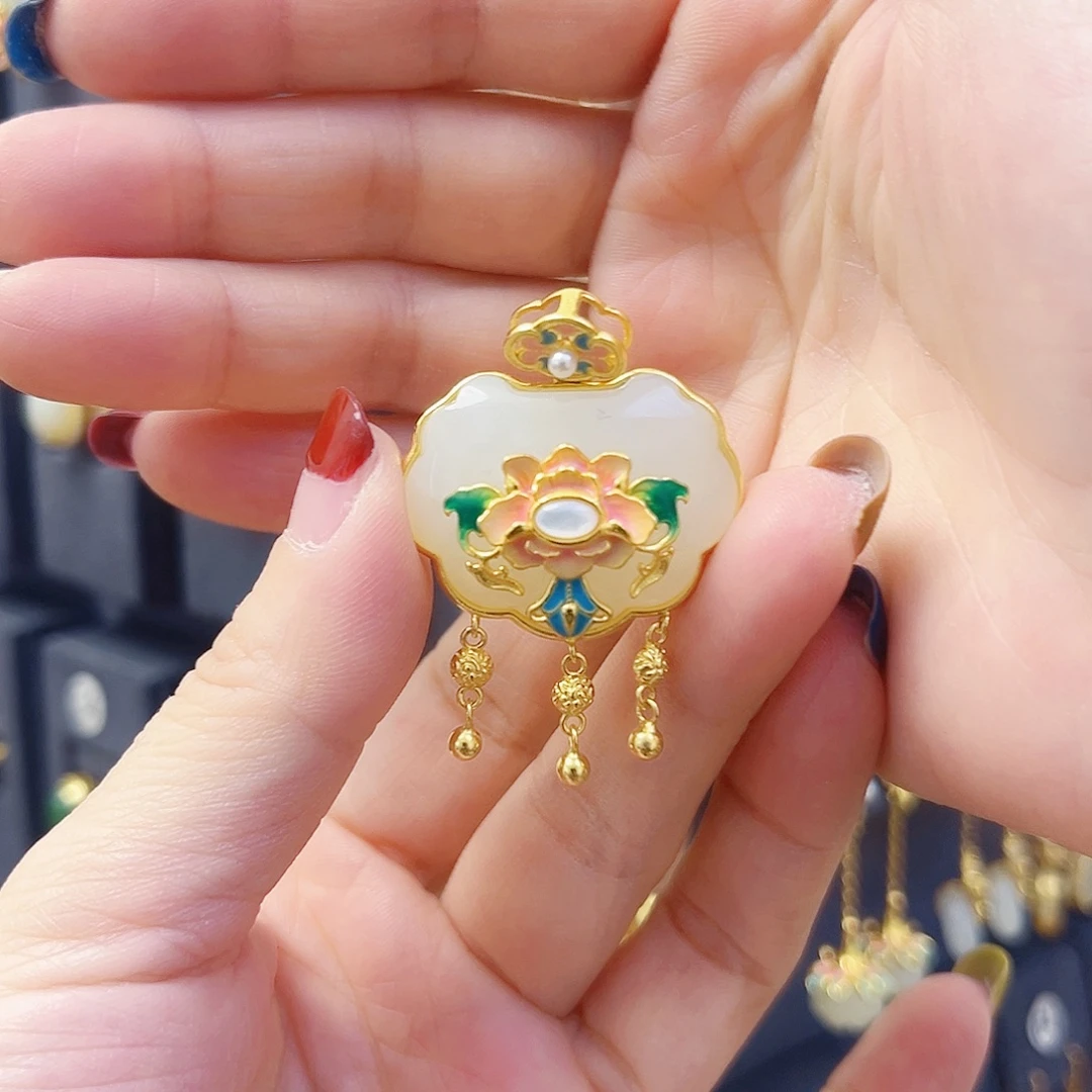 和田玉银S925镀金镶嵌颈饰