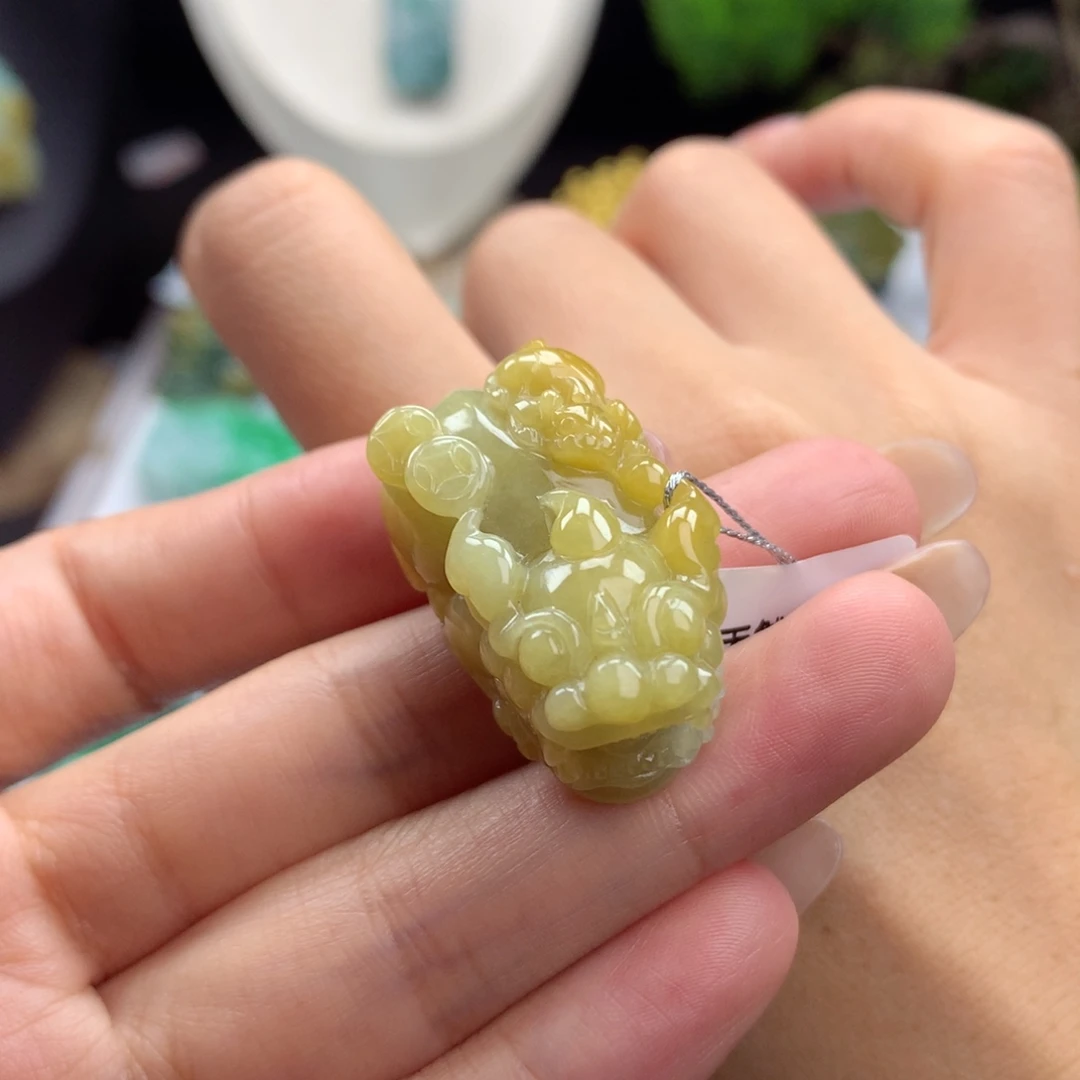 翡翠未镶嵌颈饰A11 子母金钱貔貅