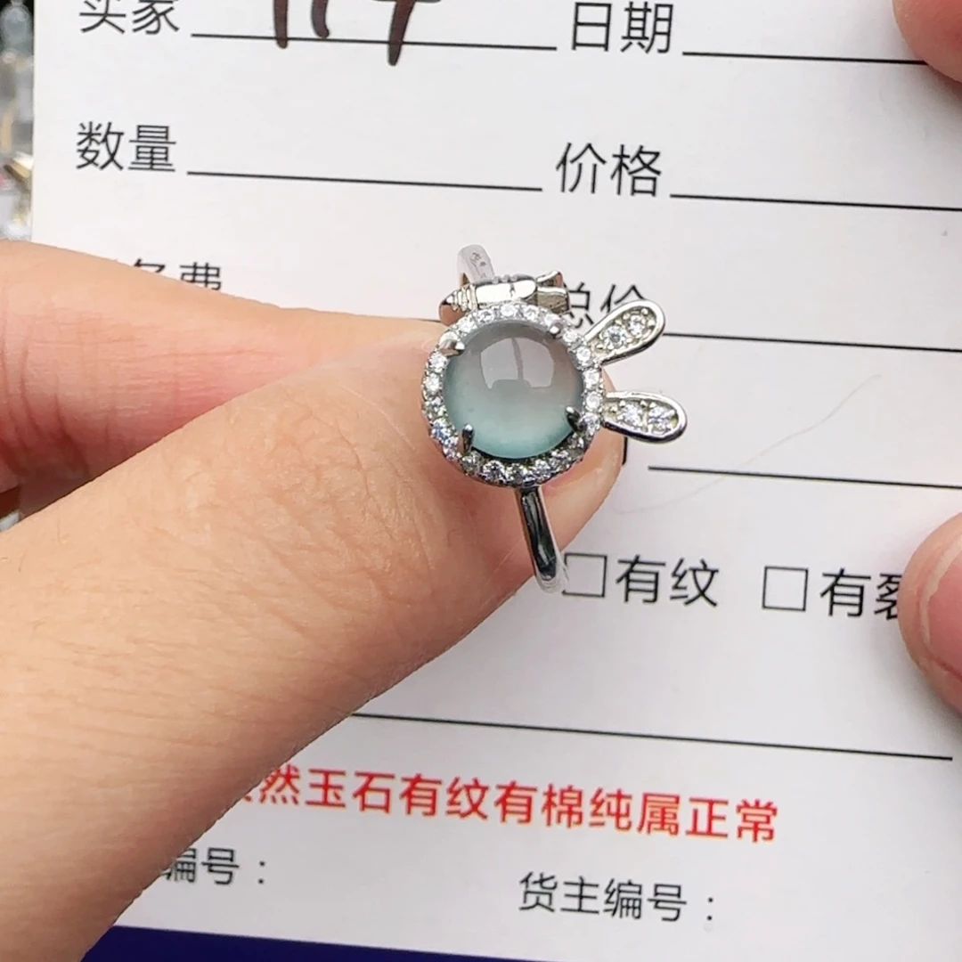 翡翠戒指银S925镶嵌w