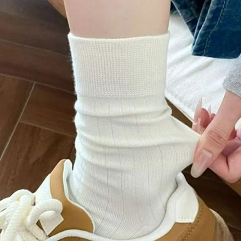 无骨袜子女春秋季薄款透气防臭中筒袜芭蕾风灰色堆堆袜配老爹鞋xw