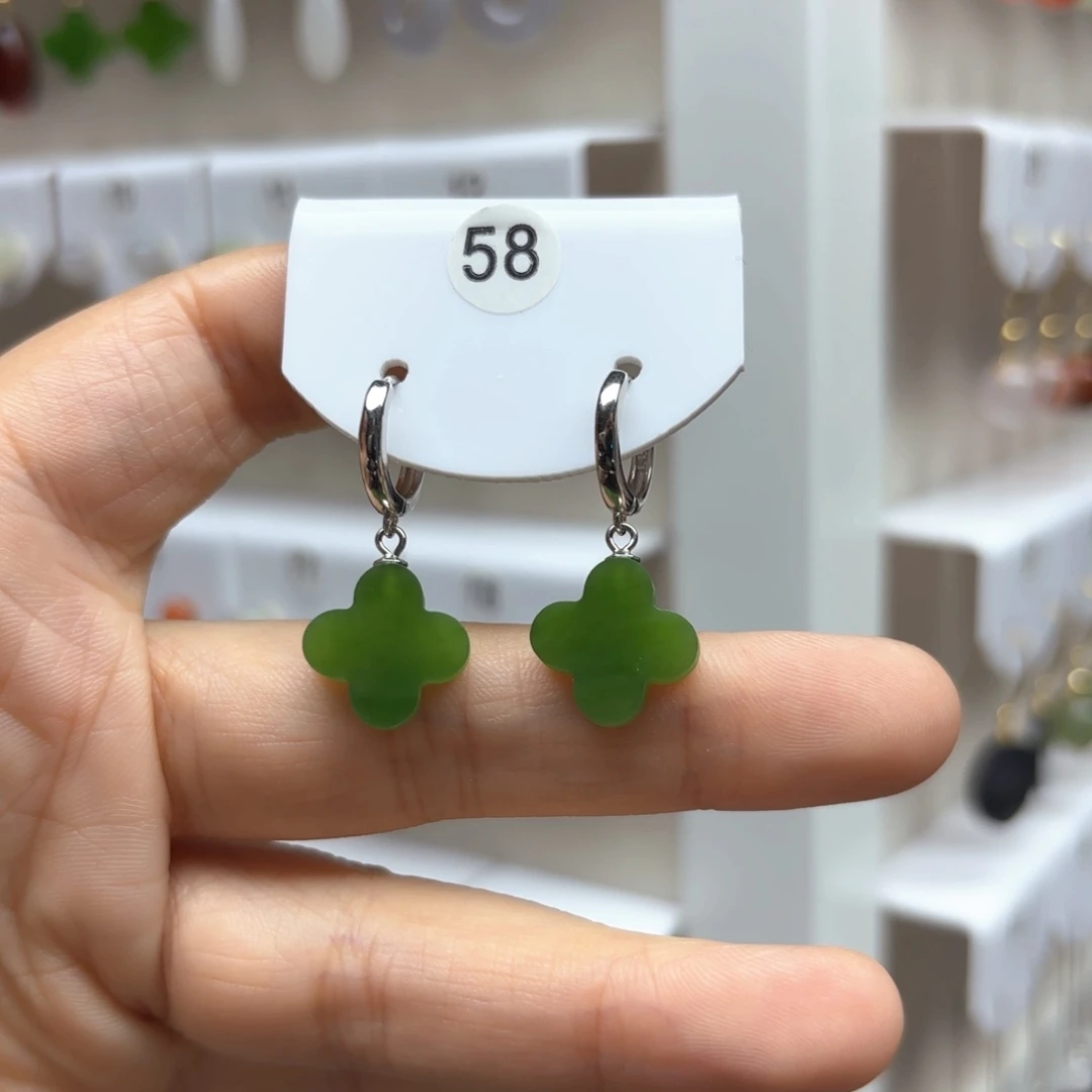 和田玉银S925镶嵌耳饰