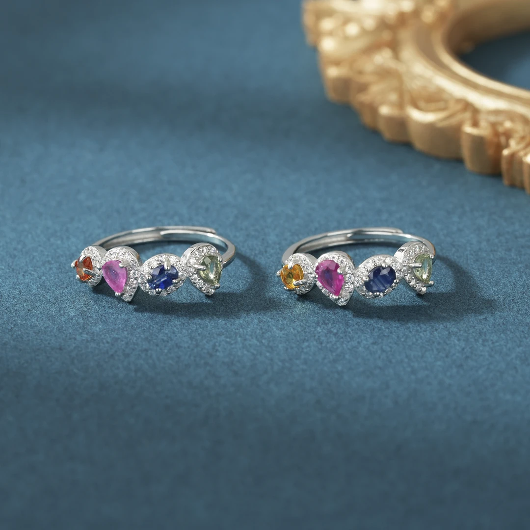 【云上叙】S925银镶嵌彩蓝宝戒指-多样性发其一-V33027-K（商城）