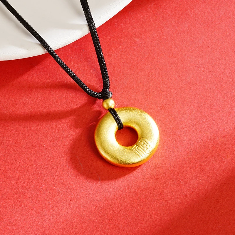 铜合金吊坠 铜合金古法福字如意圈项链中国风复古气质