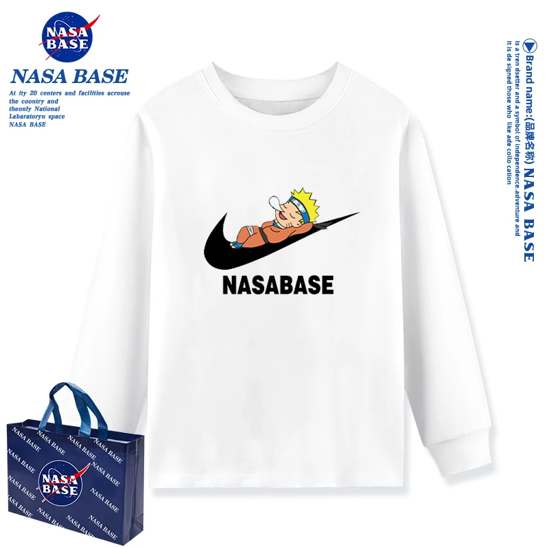 NASA BASE火影忍者男童长袖t恤2025新款春秋季男孩纯棉儿童长袖