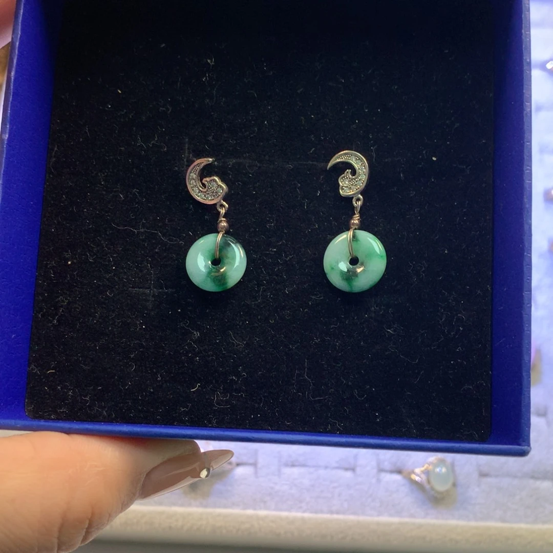 银S925镶嵌翡翠耳饰